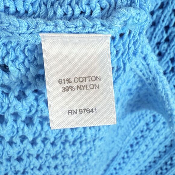 J. Jill Aqua Blue Open Knit Crochet Loose Fit‎ 3/4 Sleeve Sweater Women's Small - Picture 6 of 6